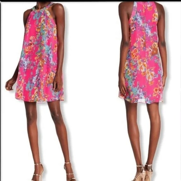 Betsey Johnson Dresses & Skirts - BETSEY JOHNSON Floral Chiffon Halter Sleeveless Shift Dress Size 12
